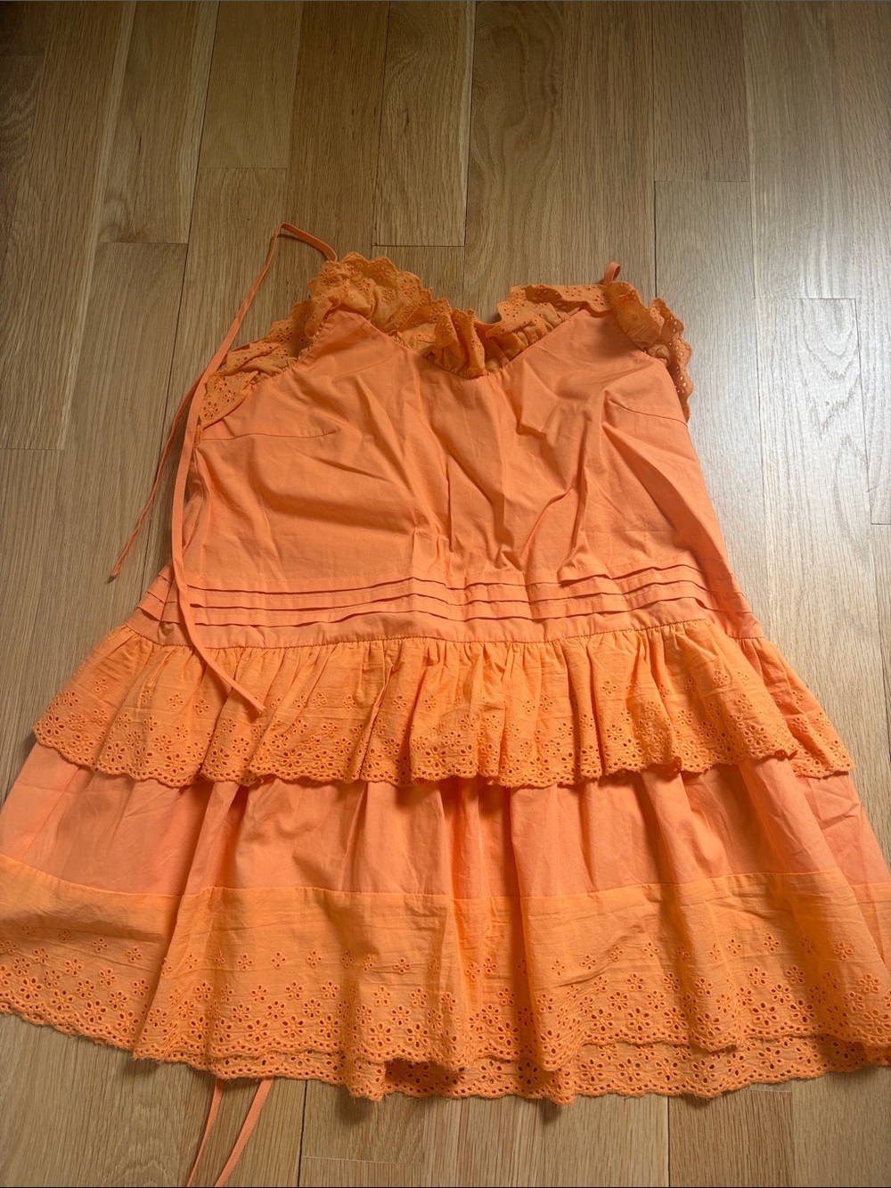 Sleeveless Orange Eyelet Tiered Tunic Top